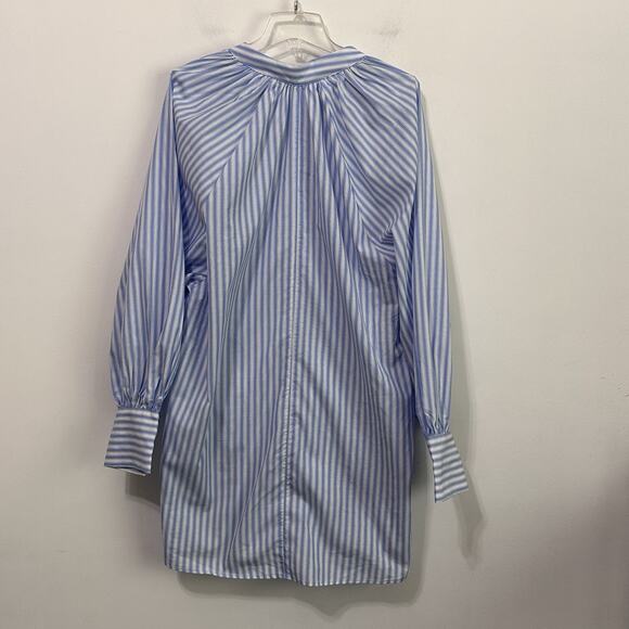 H&M Oversized Tie Detail Dress L Blue Stripe Cotton Long Sleeve Trendy Party NEW - Picture 9 of 10